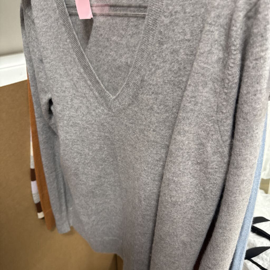 Grey Cashmere V Neck Sweater