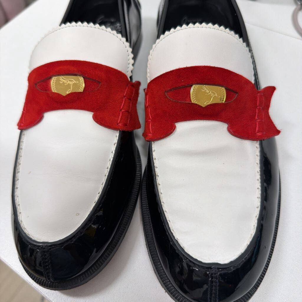 Black Patent Leather Red Suede Loafer, 39.5