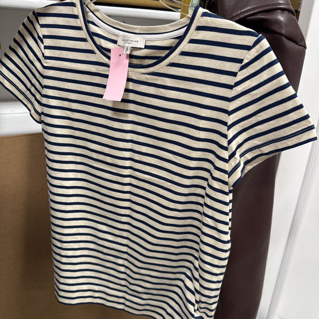 Cream/Blue Cotton Striped Tee