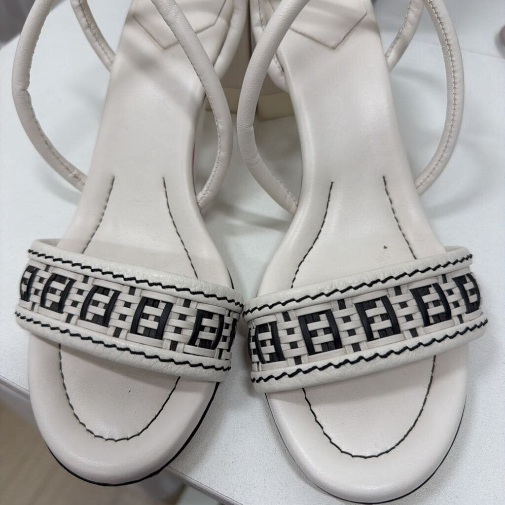 White Leather Logo Sandals, 39