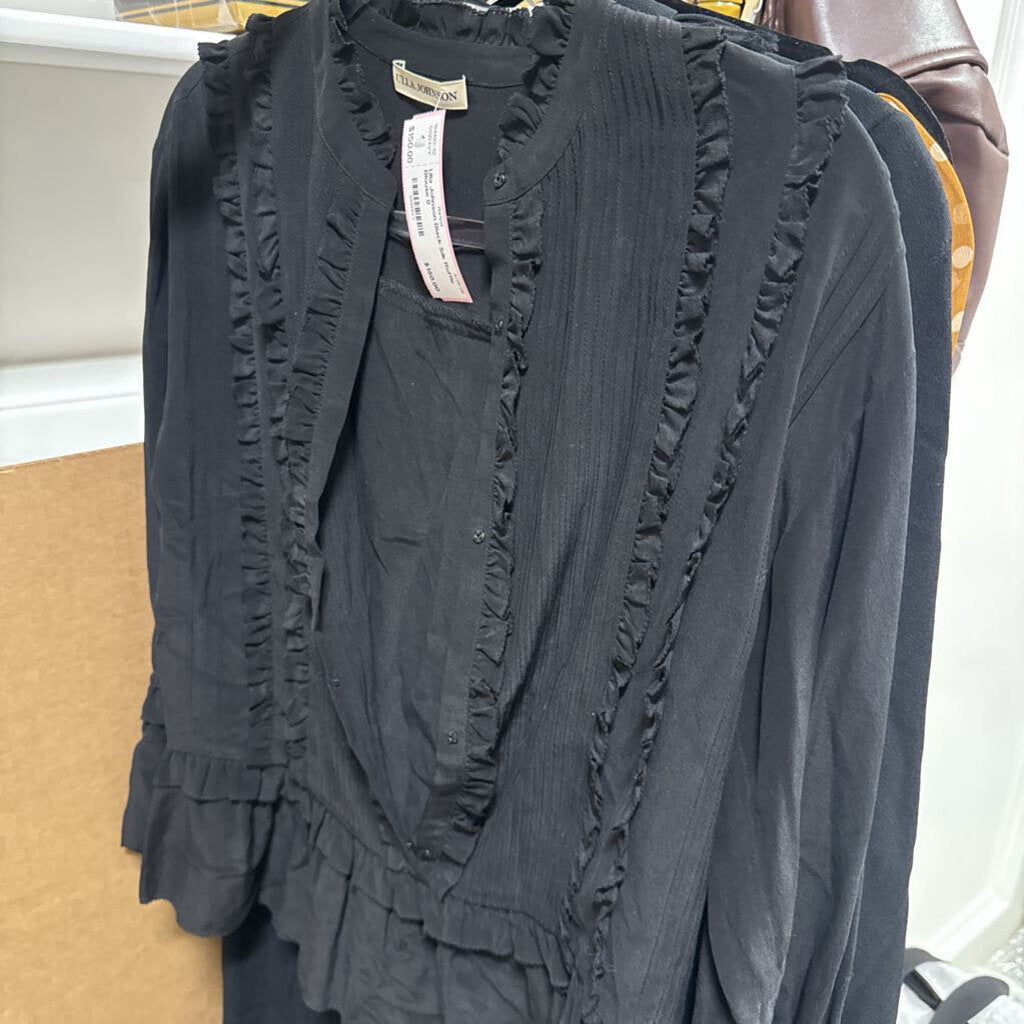 Black Silk Ruffle Blouse