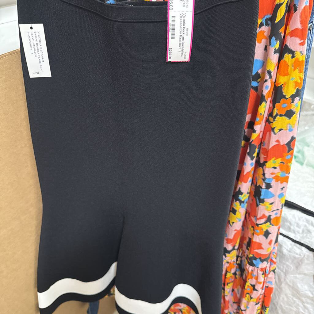 Black/White Viscose/Poly Maxi Skirt