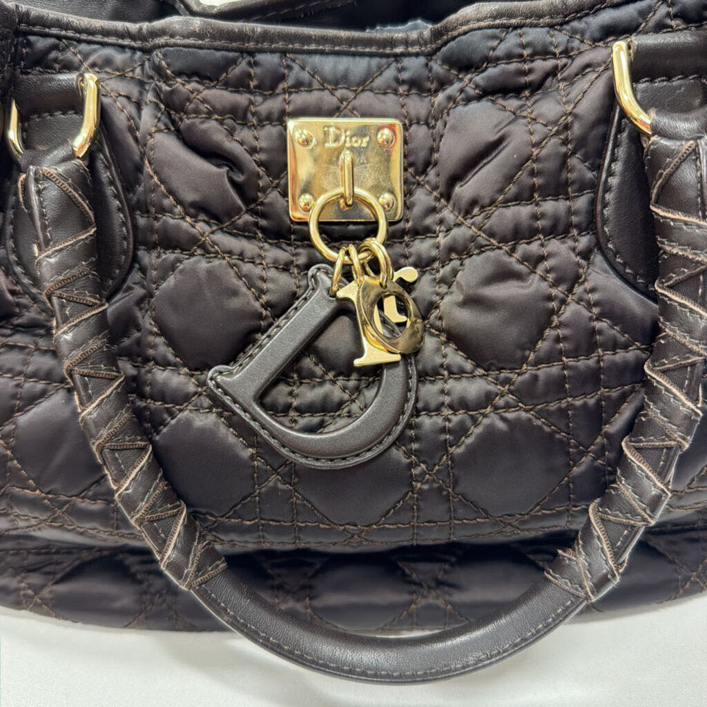 Brown Cannage Nylon and Leather Boston