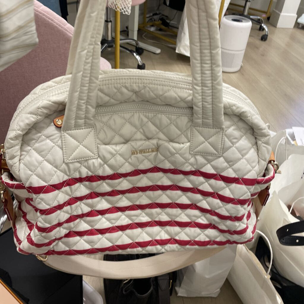 Red/Cream Nylon Striped Tote(285)