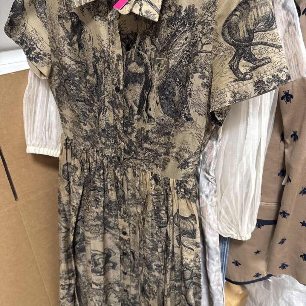 Taupe/Black Toile de Juoy Cotton Midi Shirt Dress