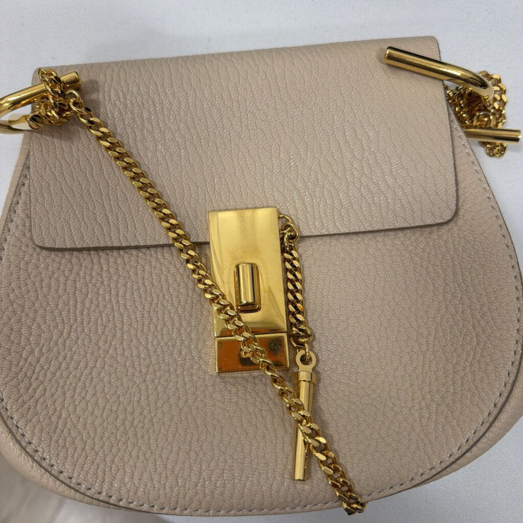 Beige Leather Mini Crossbody