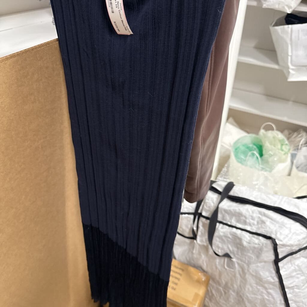 Navy Cotton Blend Rib Midi Skirt