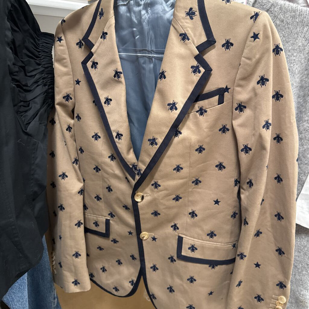 Brown/Navy Cotton Embroidered Bees + Stars Blazer