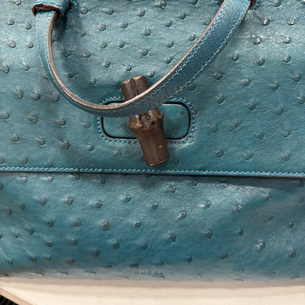 Teal Ostrich Bamboo Lock Medium Bag
