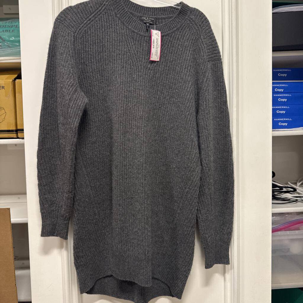 Gray Cashmere Knit Mini Sweater Dress