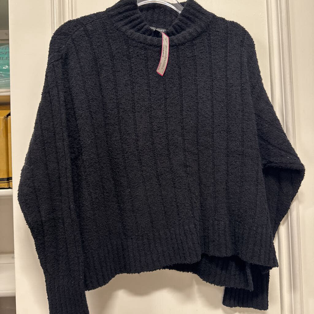 Black Cotton Blend Mock Neck Sweater