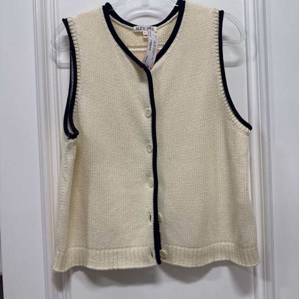 Cream/Navy Knit Sweater Vest