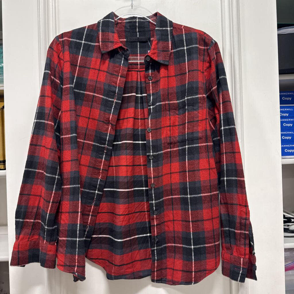 Red/Navy Plaid Cotton Button Up Top