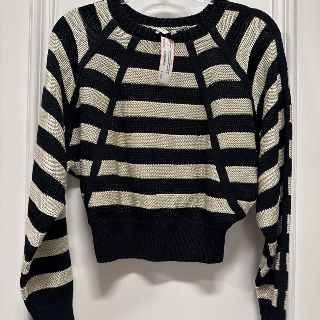 Beige/Black Stripe Rayon Blend Sweater
