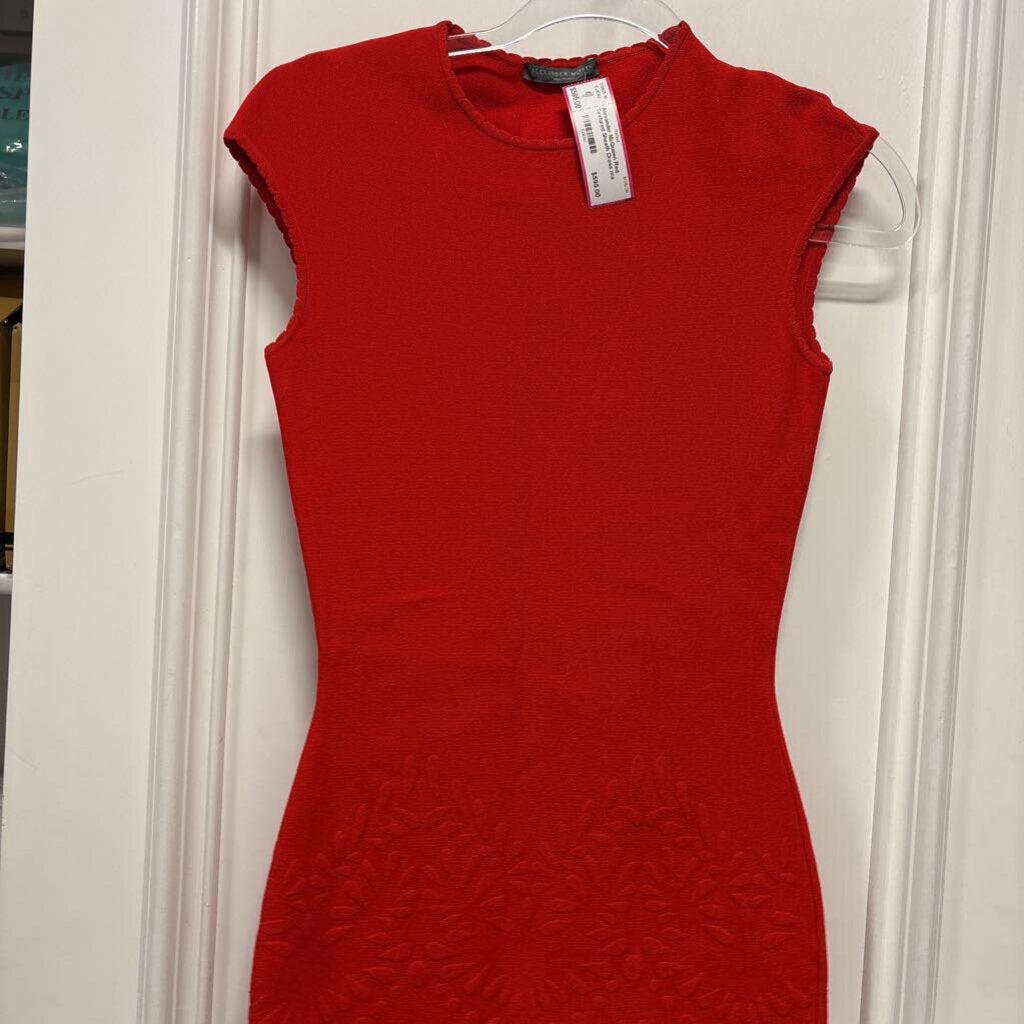 Red Textured Sheath Dress
