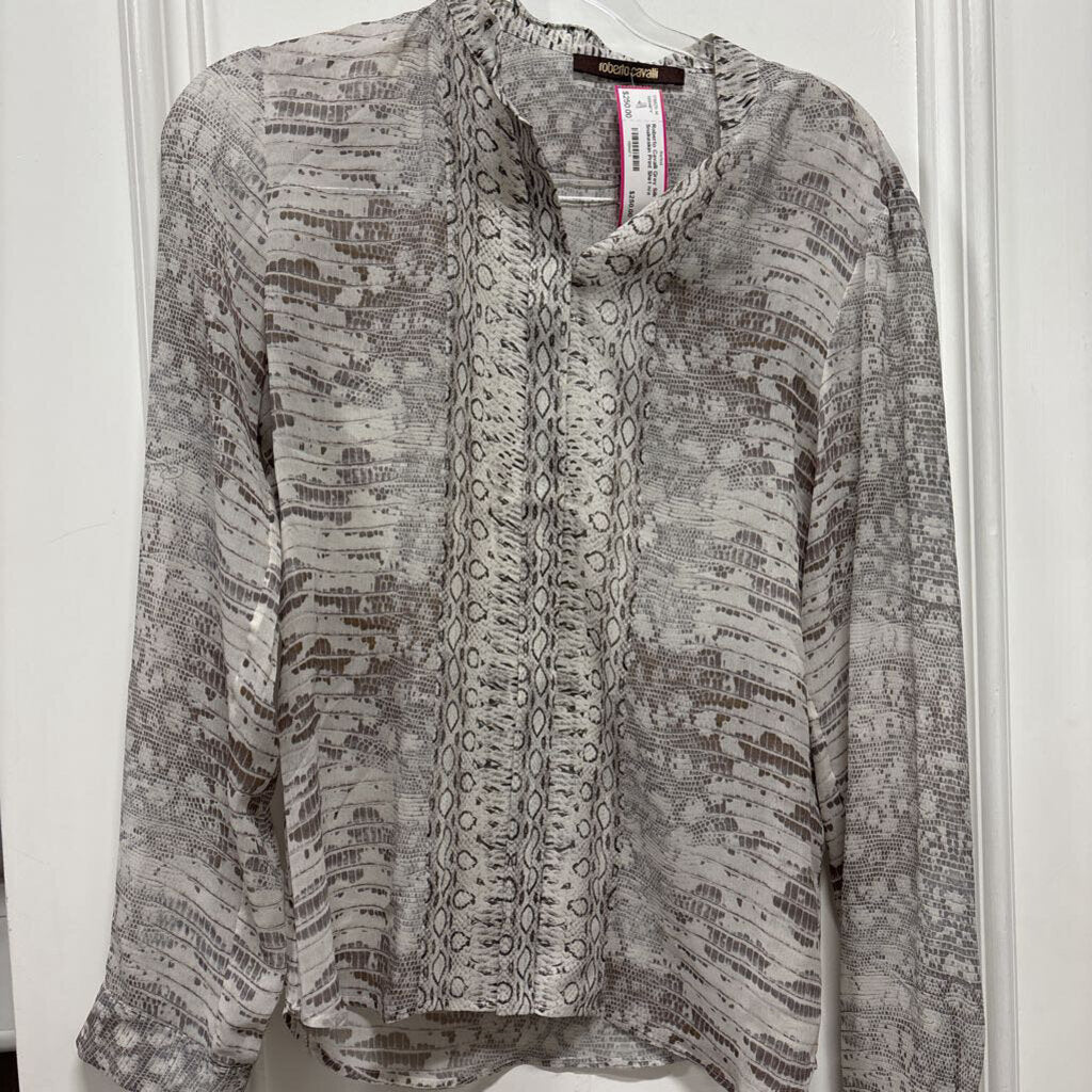 Grey Silk Snakeskin Print Shirt