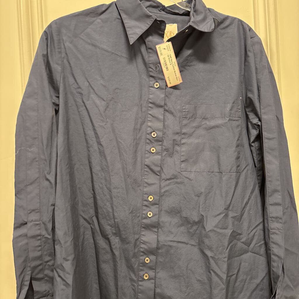 Navy Cotton Button Shirt Up Dress