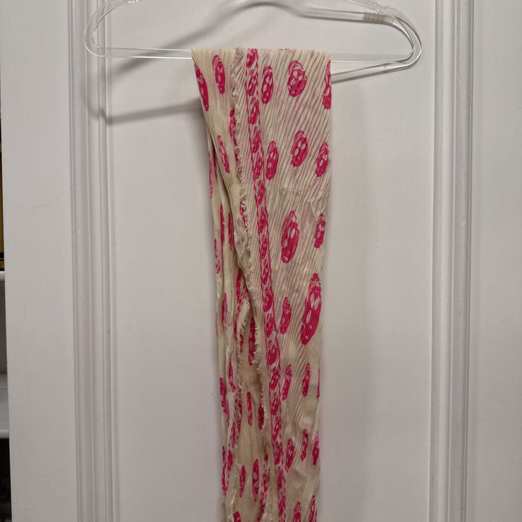 White/Pink Skull Print Silk Scarf