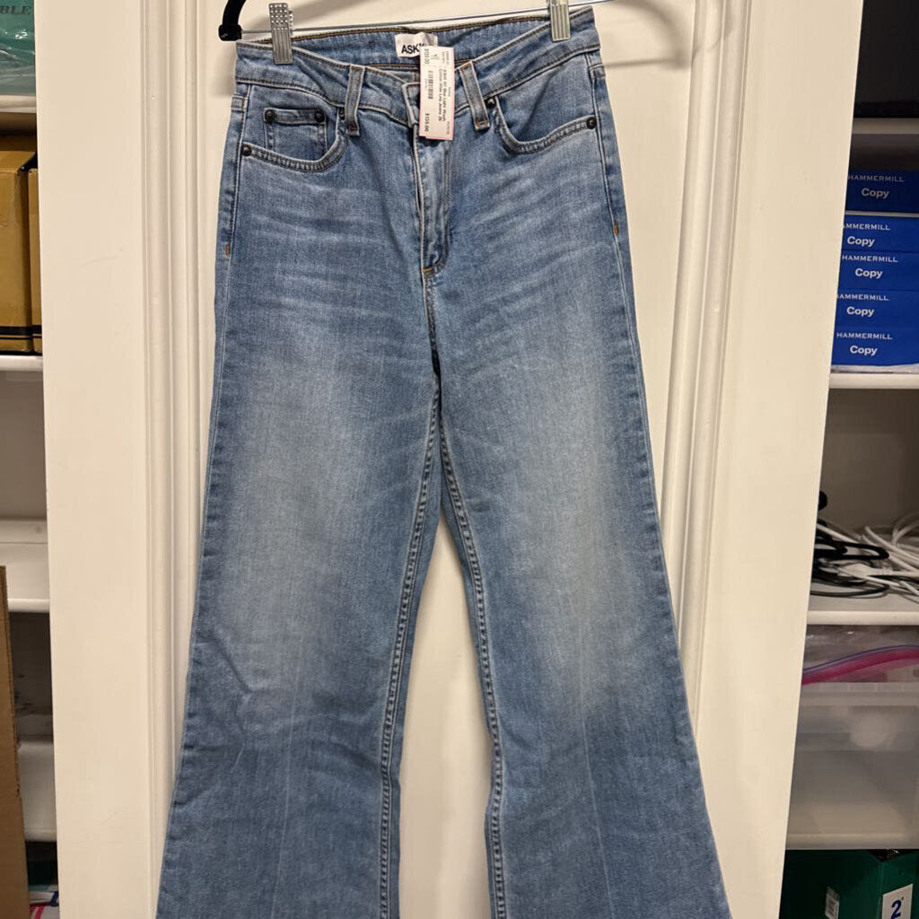 Blue Light Wash Cotton Wide Leg Jeans