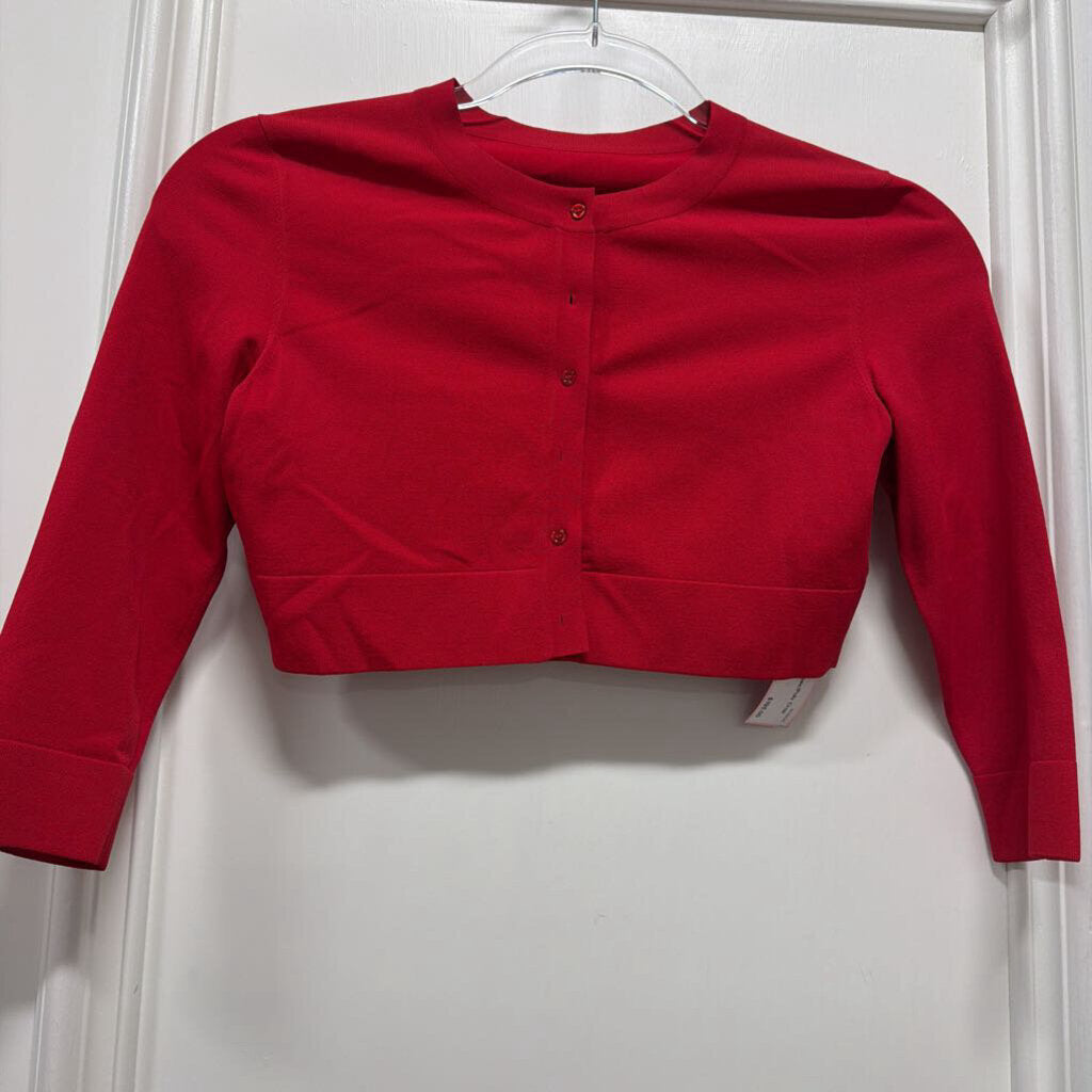 Red Viscose/Poly Crop Cardigan