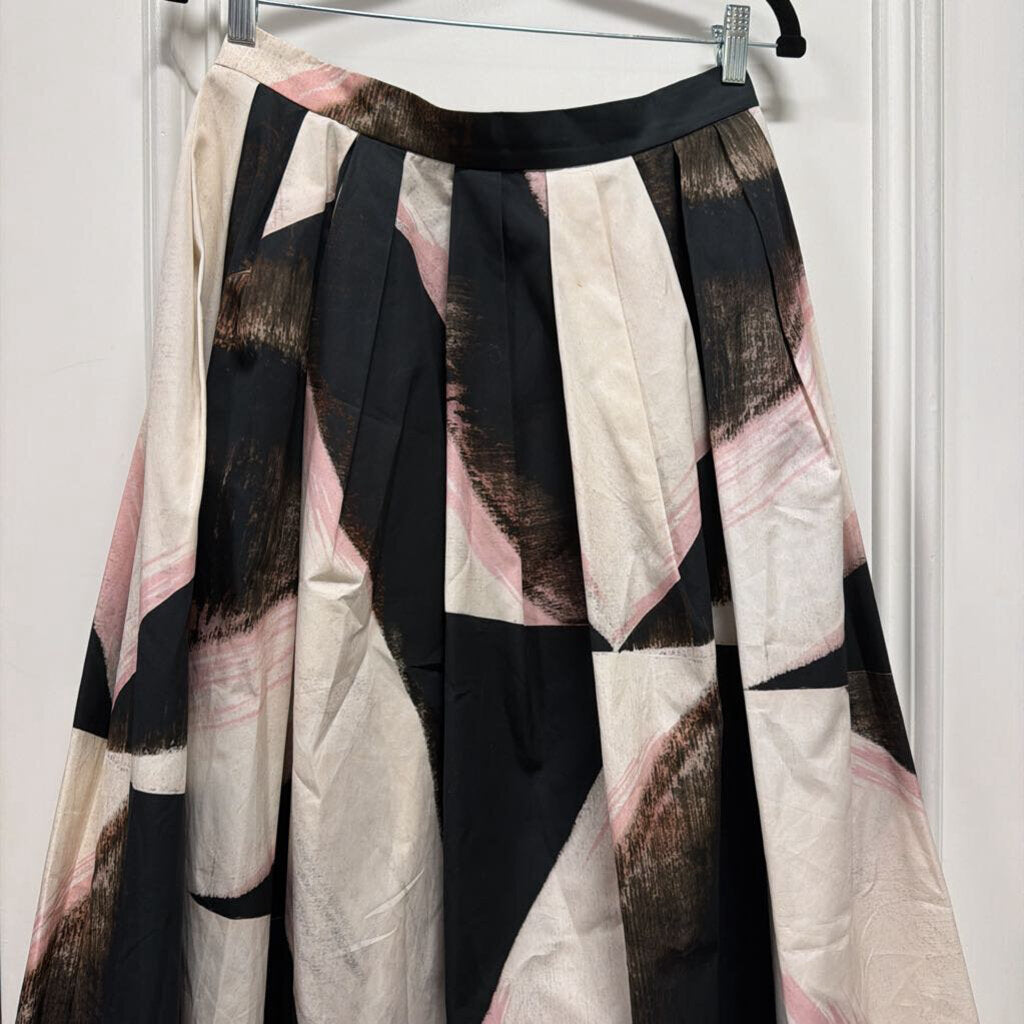 White/Black/Pink Cotton Midi Skirt