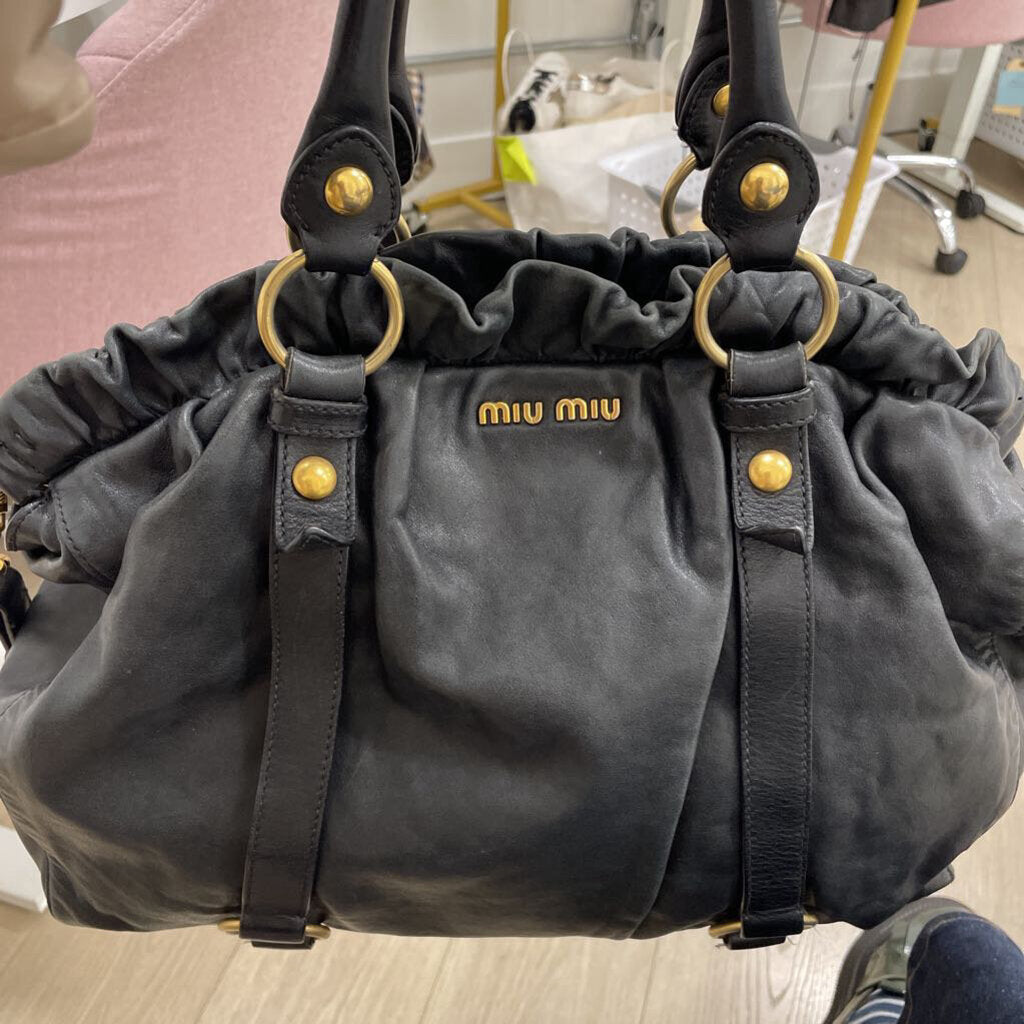 Black Vitello Lux Gathered Tote