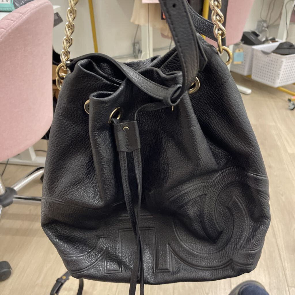 Black Leather Juno Bucket Bag