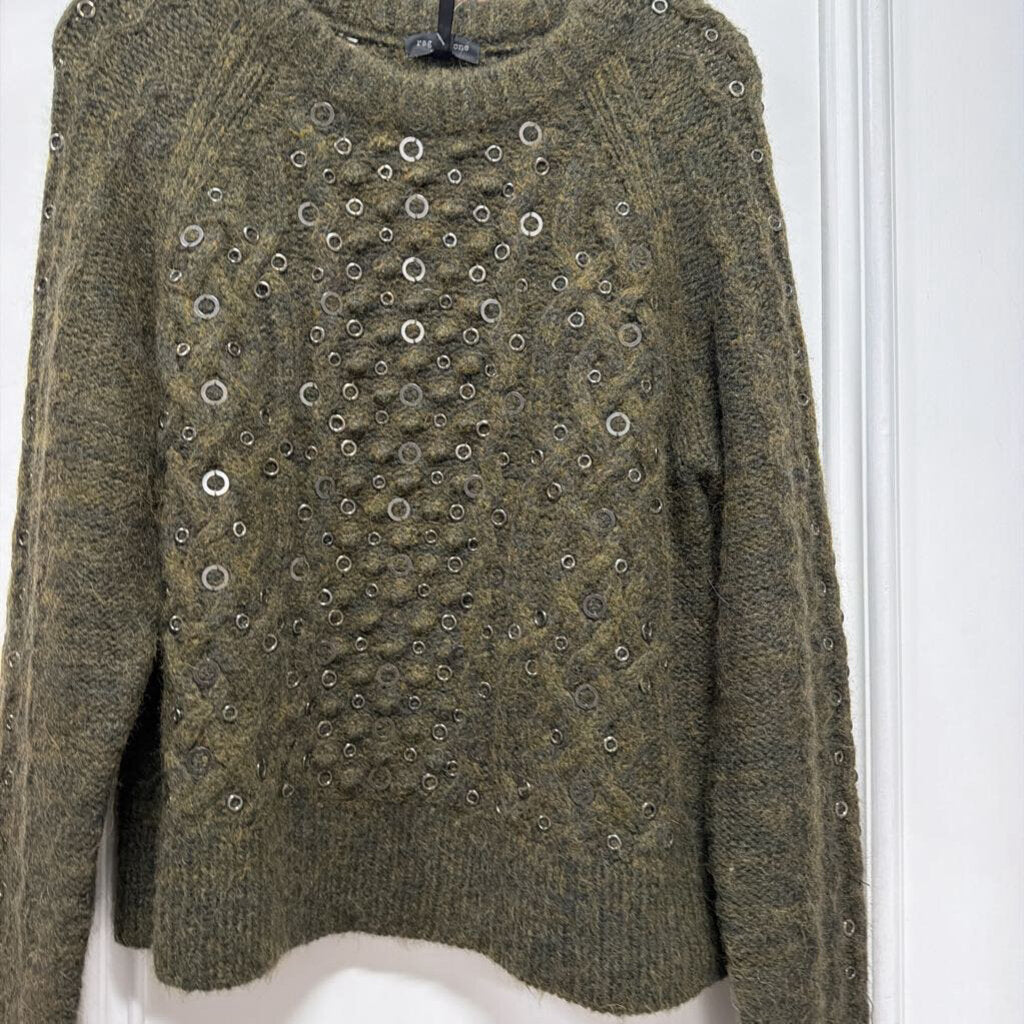 Green Wool/Alpaca Grommet Sweater