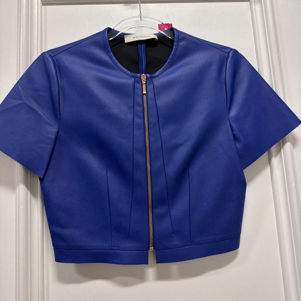 Blue Faux Leather Crop Top