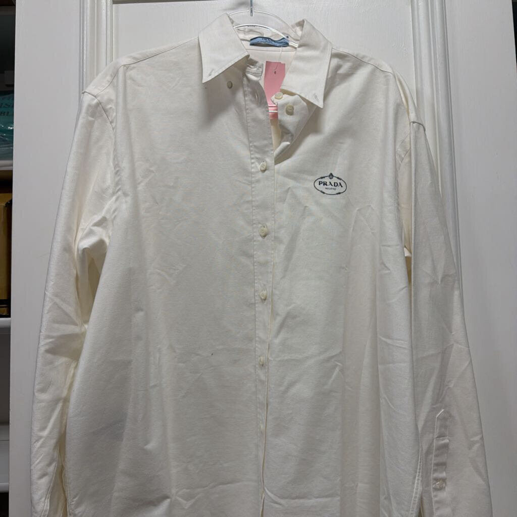 2023 White Cotton Logo Button Up Top