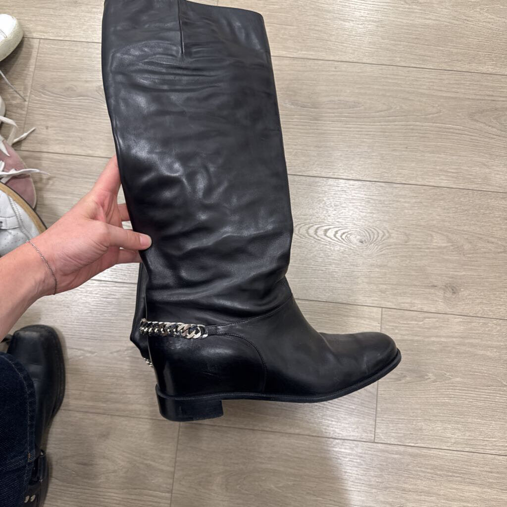 Christian Louboutin Black Leather Chain Link Detail Tall Boot