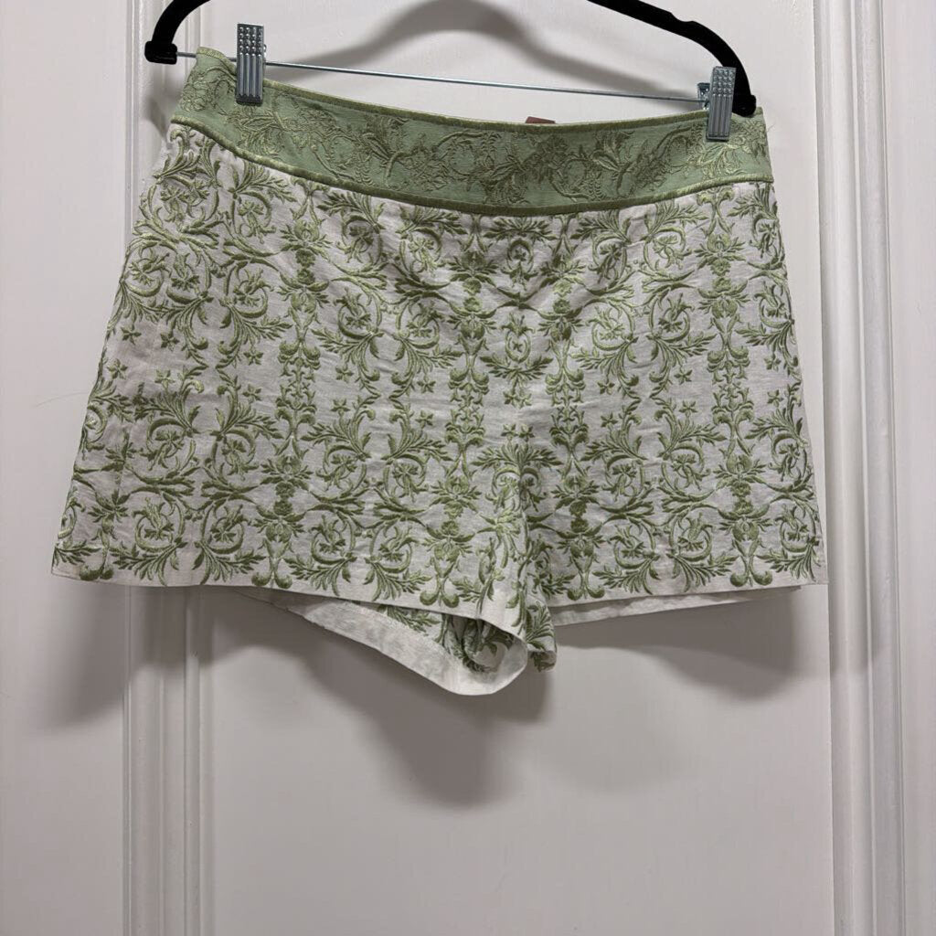 Green/Cream Cotton/Linen Embroidered Short