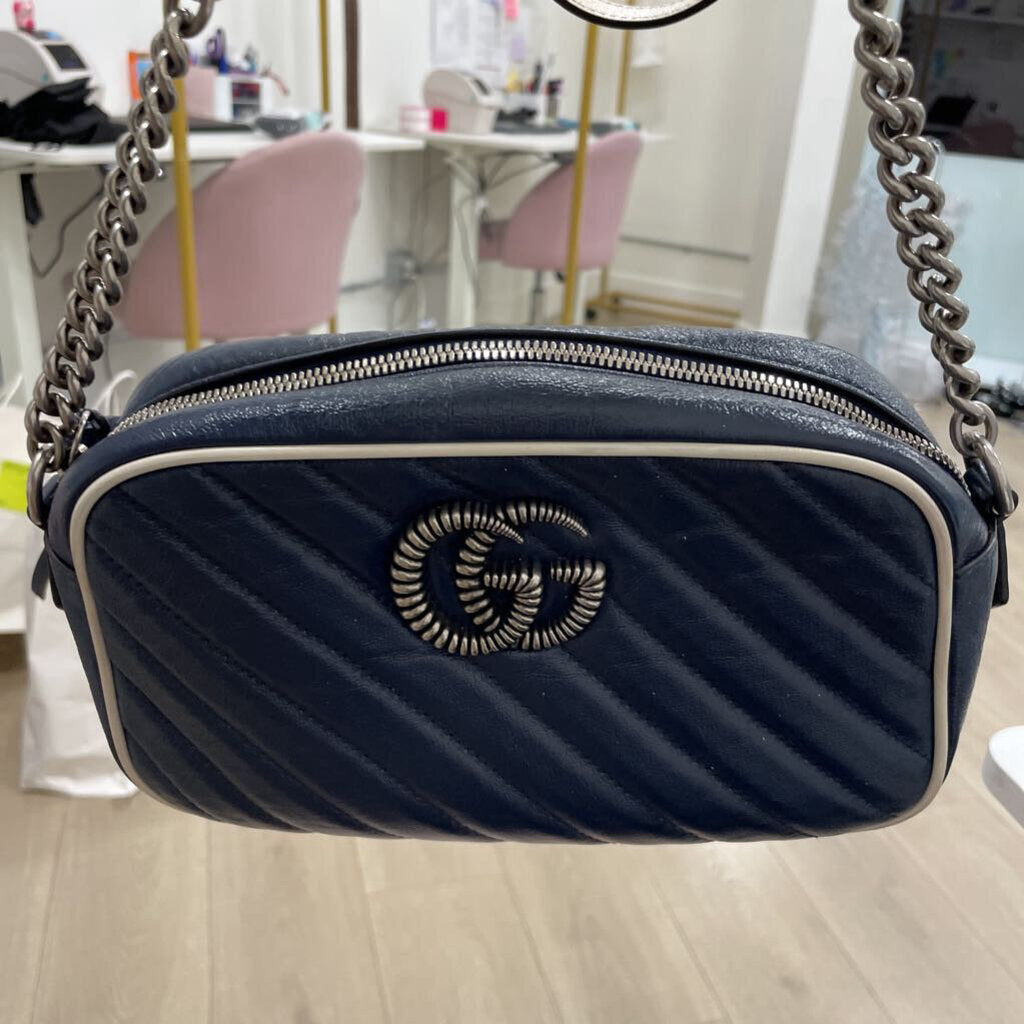 Navy Leather Quilted Camera Bag(est 1950)