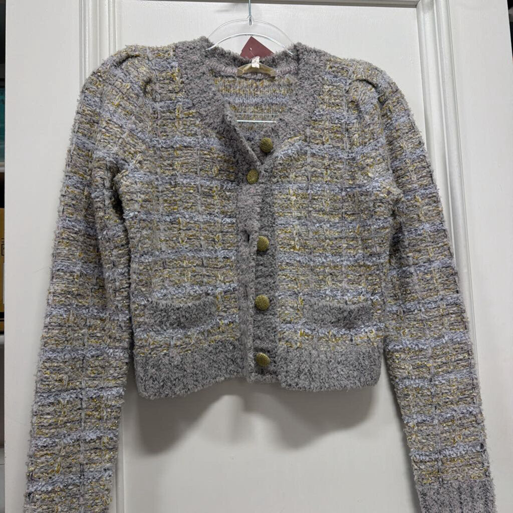 Grey/Gold Wool Blend Cardigan (NWT)