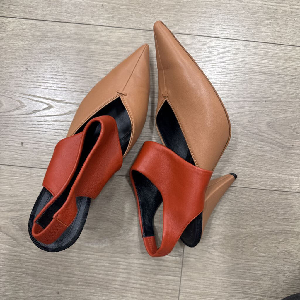 Camel/Red Leather Cutout Pumps