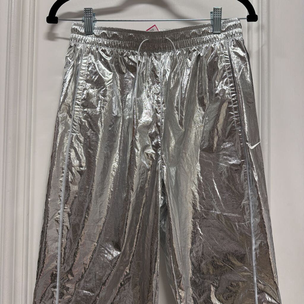 Silver Metallic Poly Track Pants