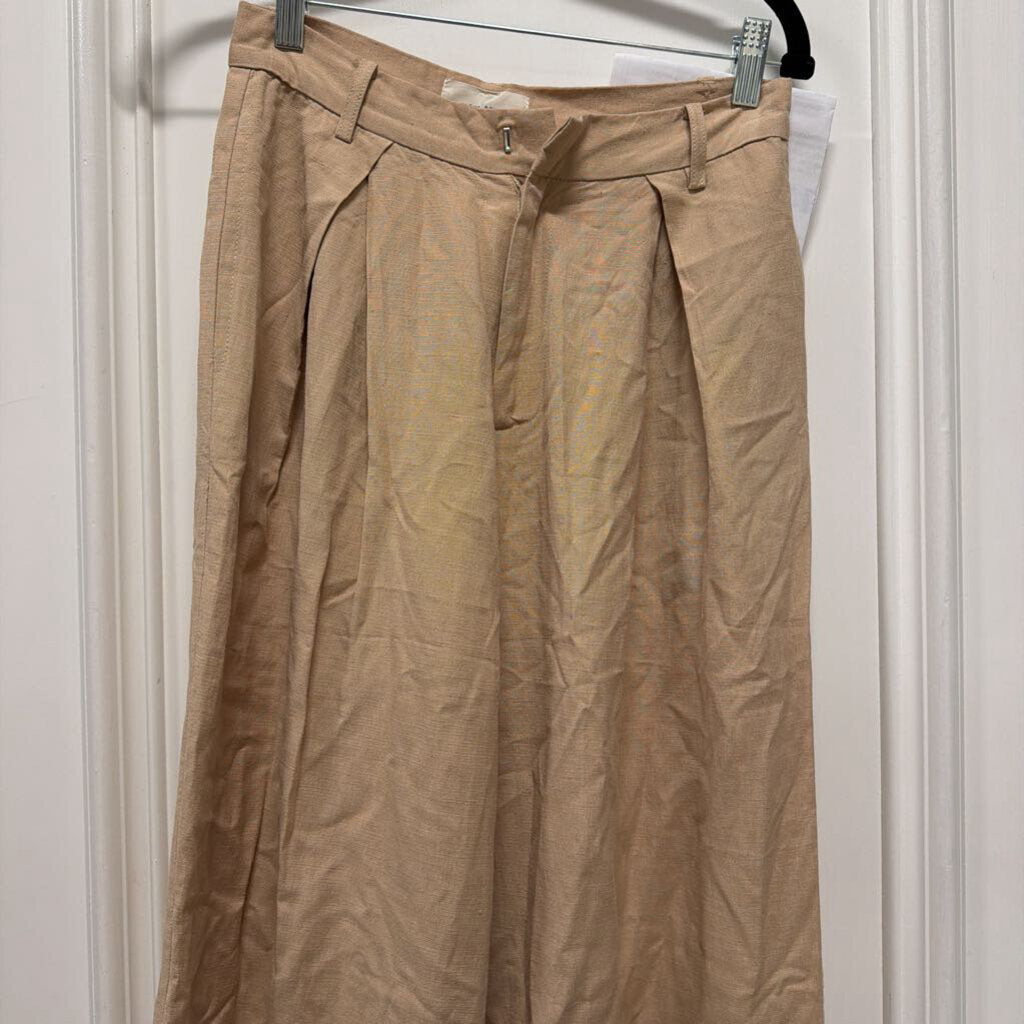 Tan Linen/Cotton Wide Leg Pant