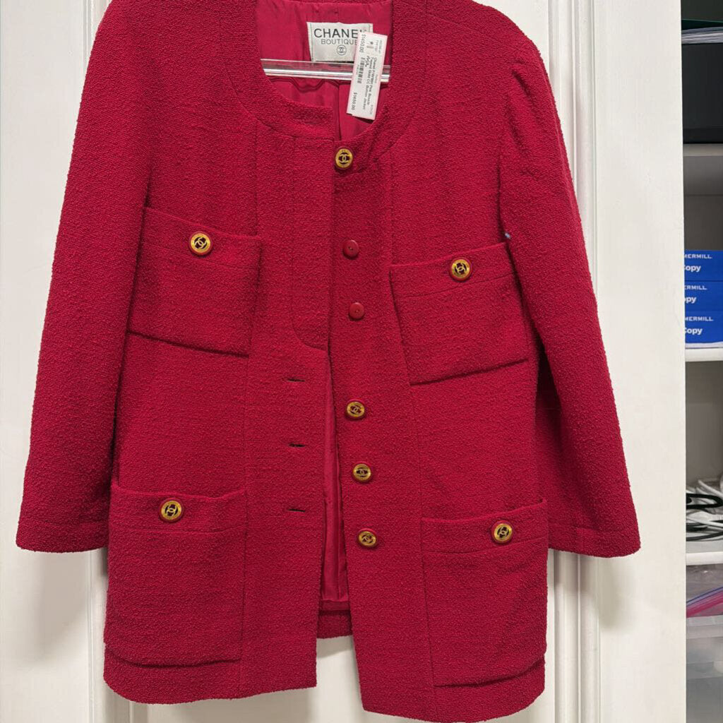 F/W1991 Pink Boucle Tweed Gold CC Button Jacket