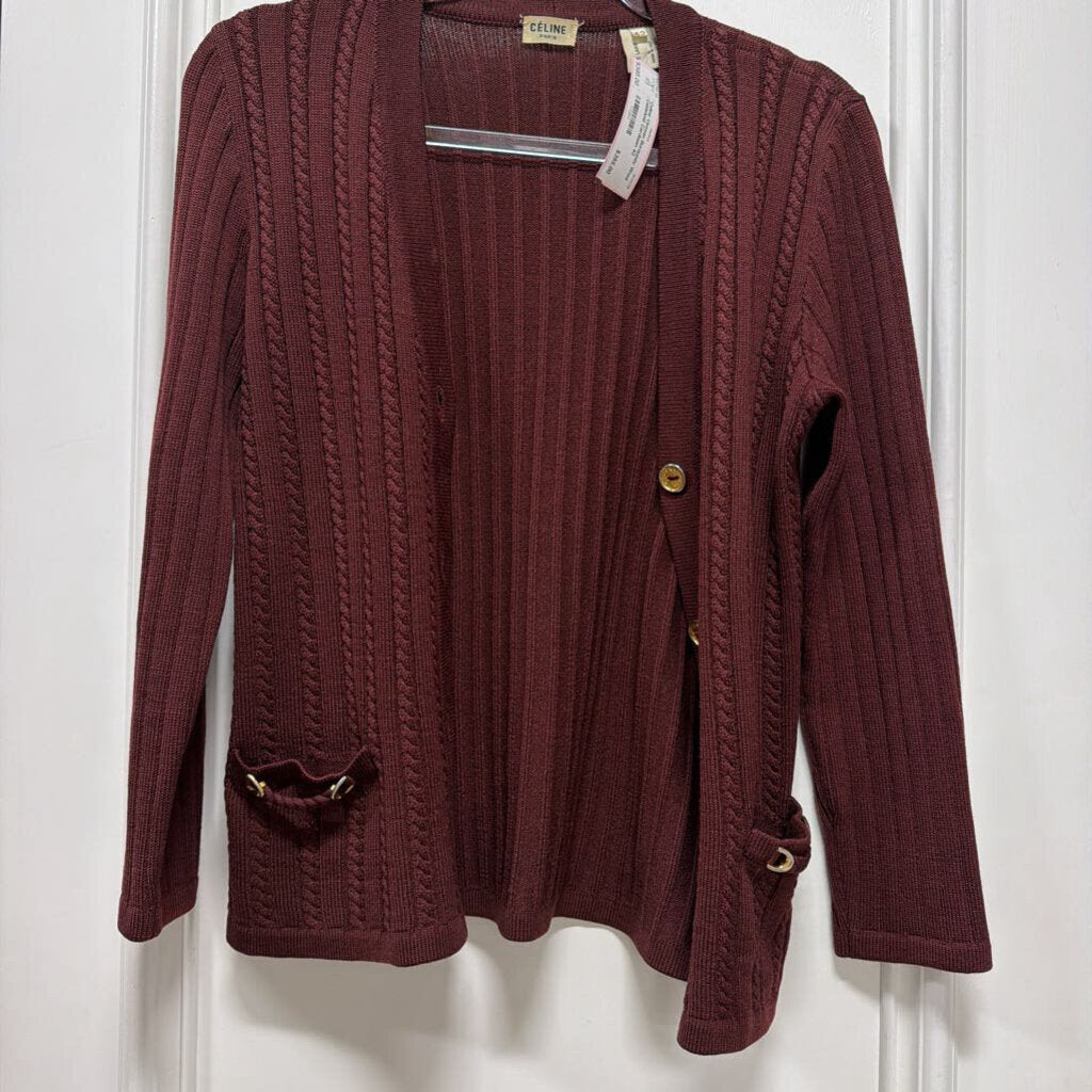 Vintage Burgundy Wool Cableknit Cardigan