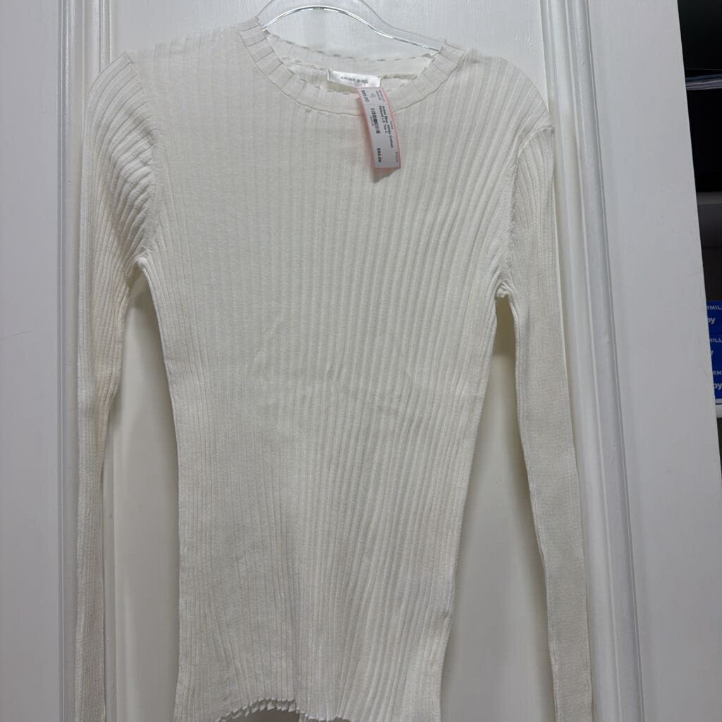 White Cotton Ribbed LS Tee