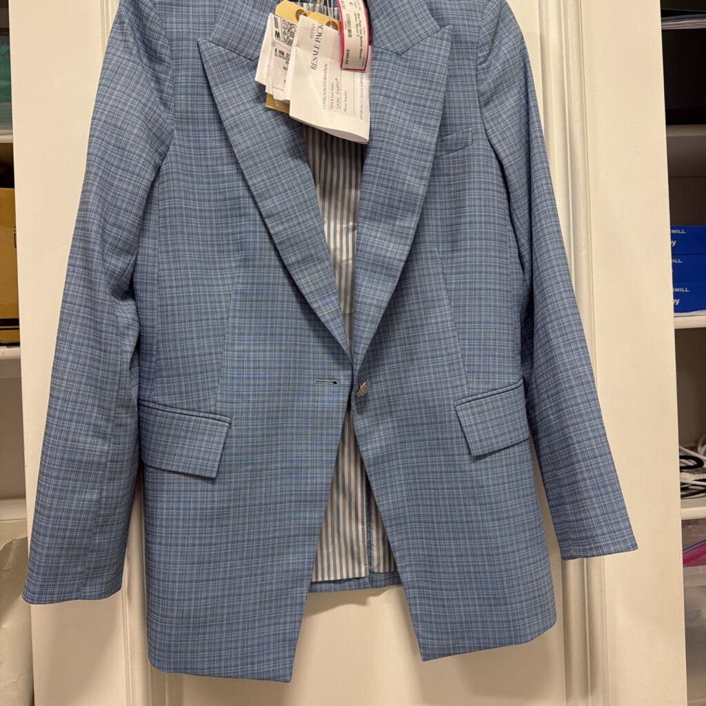 Blue Plaid One Button Blazer Dickey Blazer