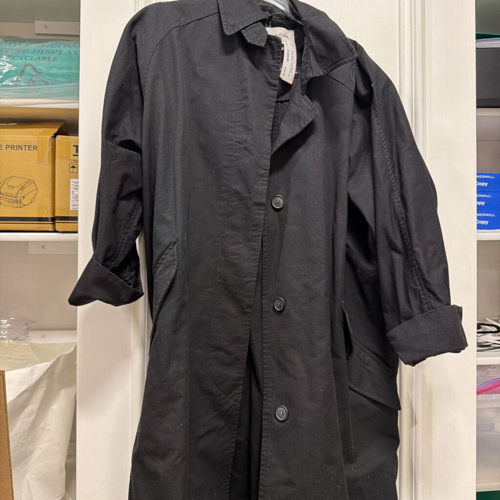 Black Cotton Belted Trench Coat