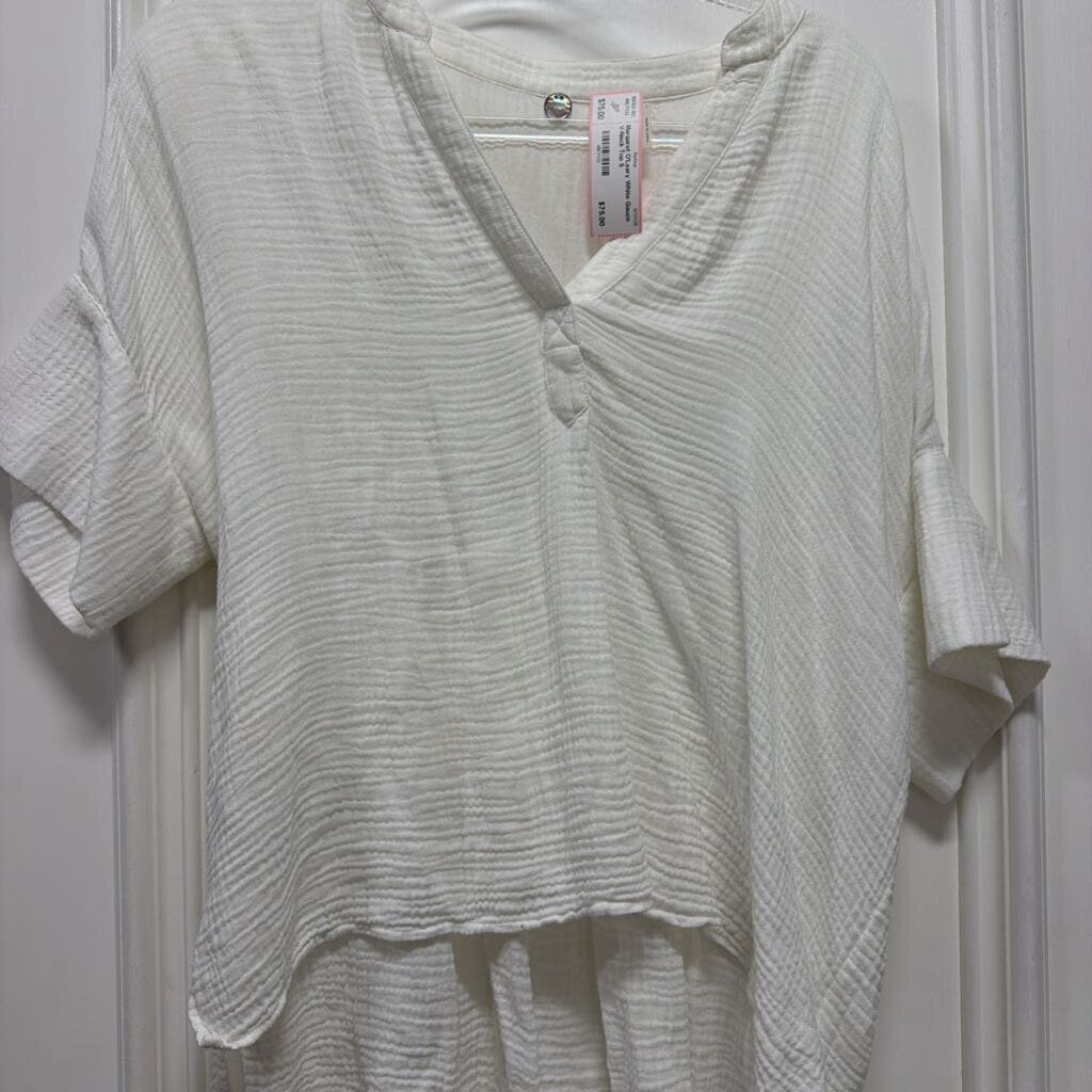 White Gauze V-Neck Top