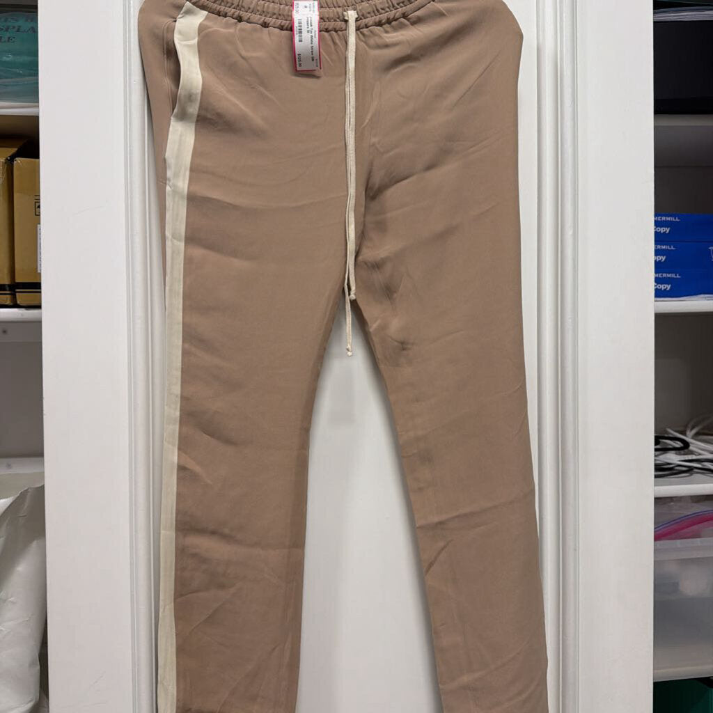 Tan White Stripe Silk Joggers