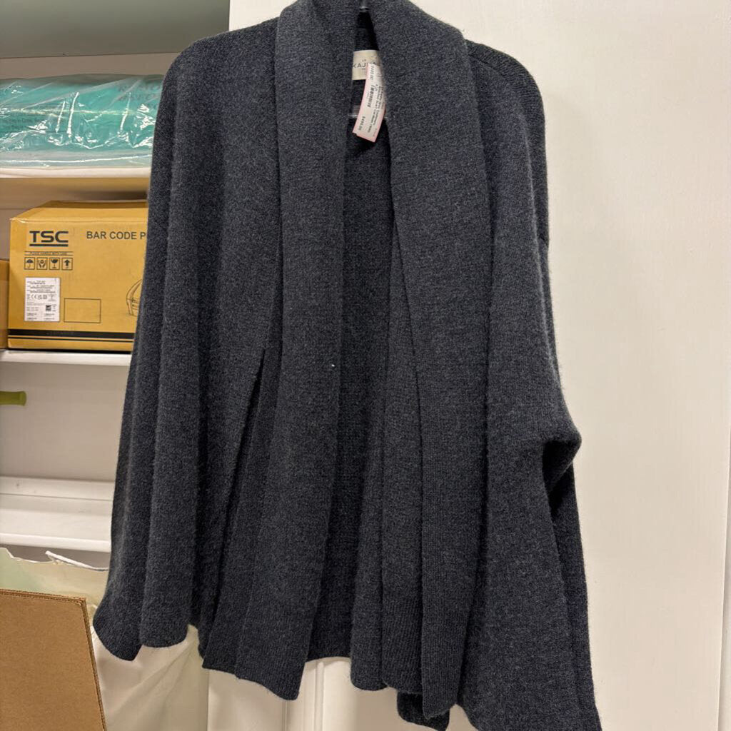 Grey Cashmere Attached Scarf Cardigan (1690)
