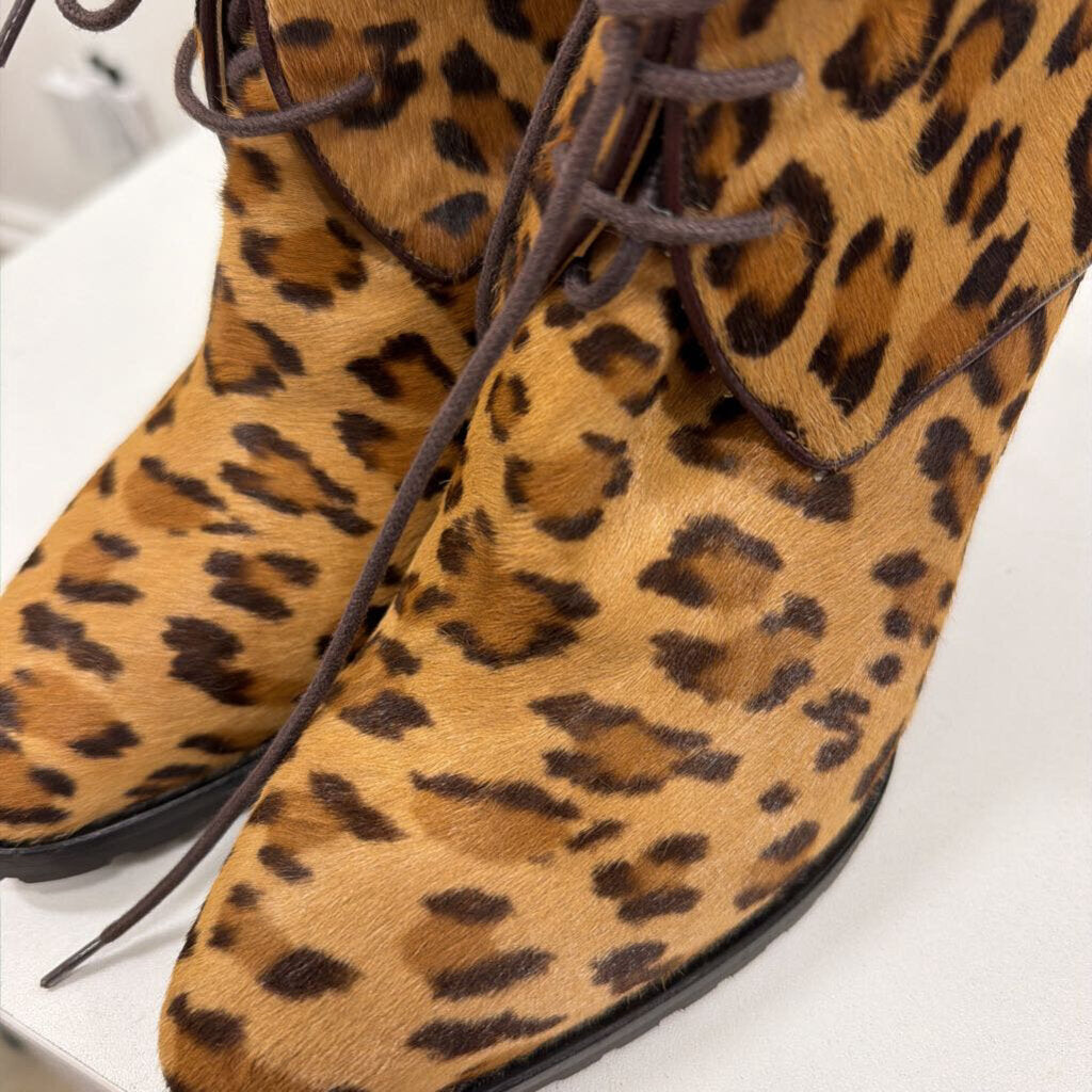 Leopard Print Pony Hair Ankle Boot, 38B