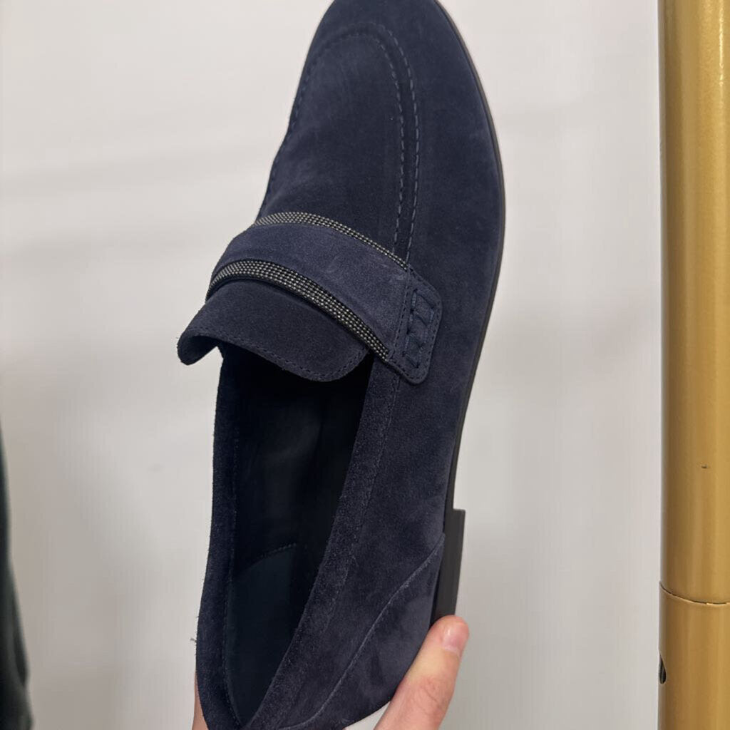 Navy Suede Monili Accent Loafers