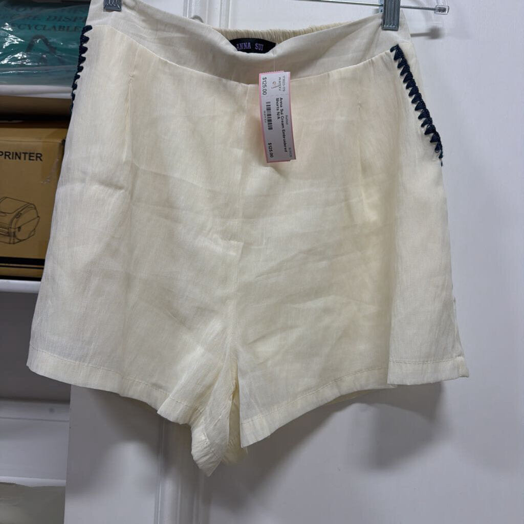 Cream Embroidered Shorts