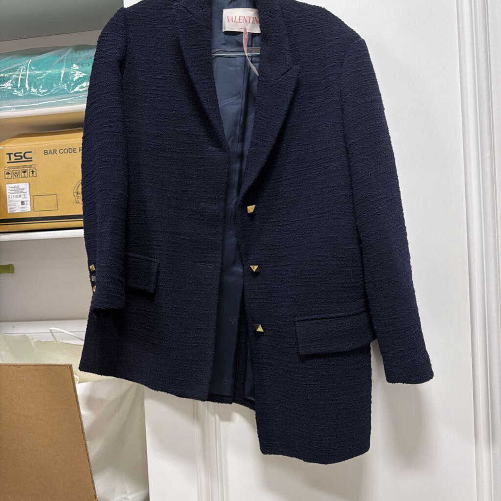 Navy Wool Tweed Blazer