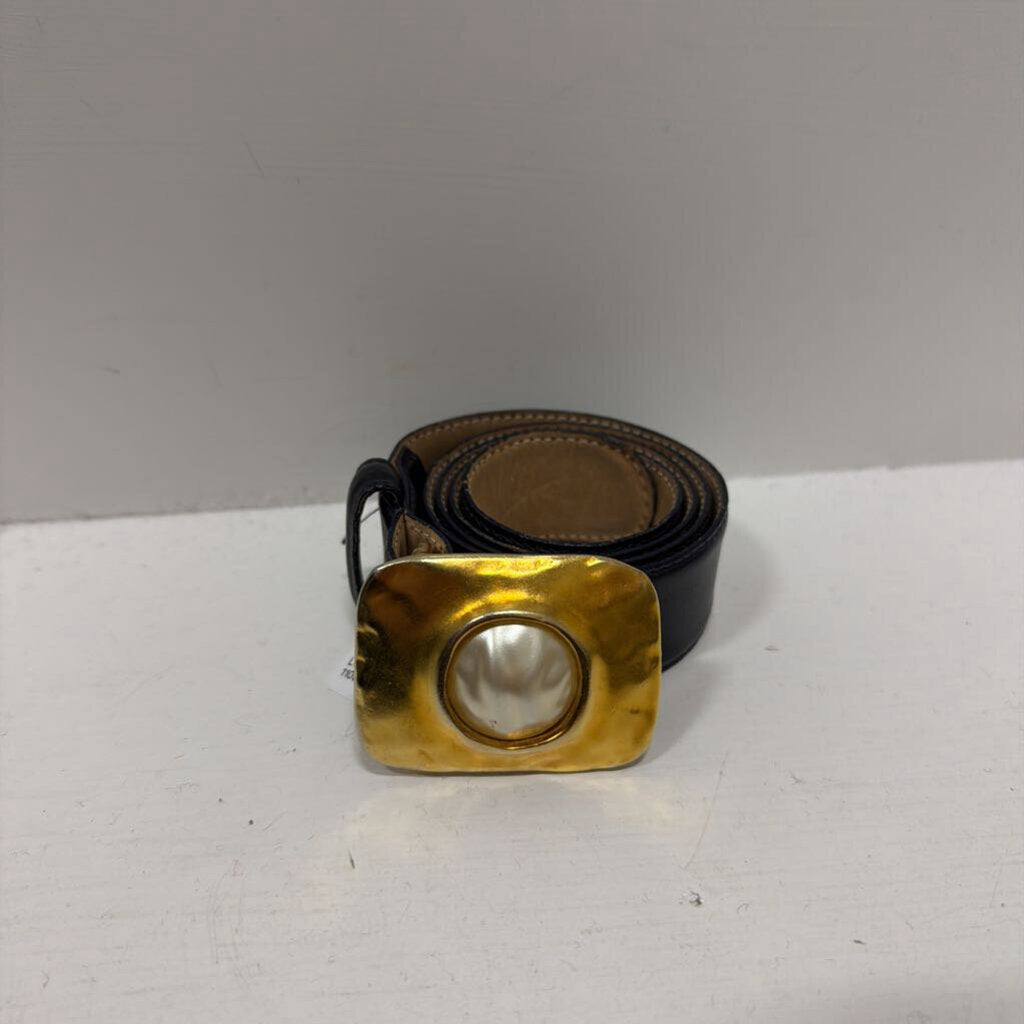 Donna Karen, Black Gold Buckle Leather Belt